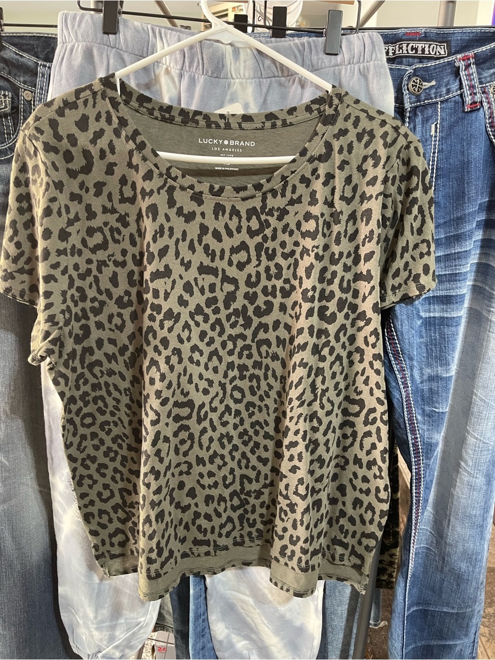 Lucky Brand Olive Leopard Short Sleeve Tee